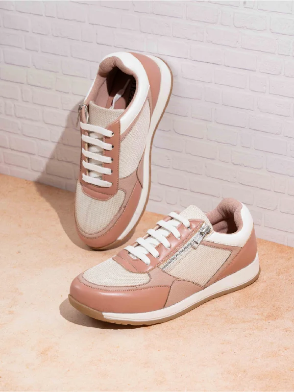 Athletic shoes for sandy trails-Womens Peach Casual Solid Laceup Sneakers