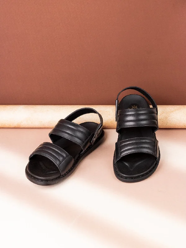 Sandals with elastic straps-Mens Black Solid Round Toe Casual Sandals