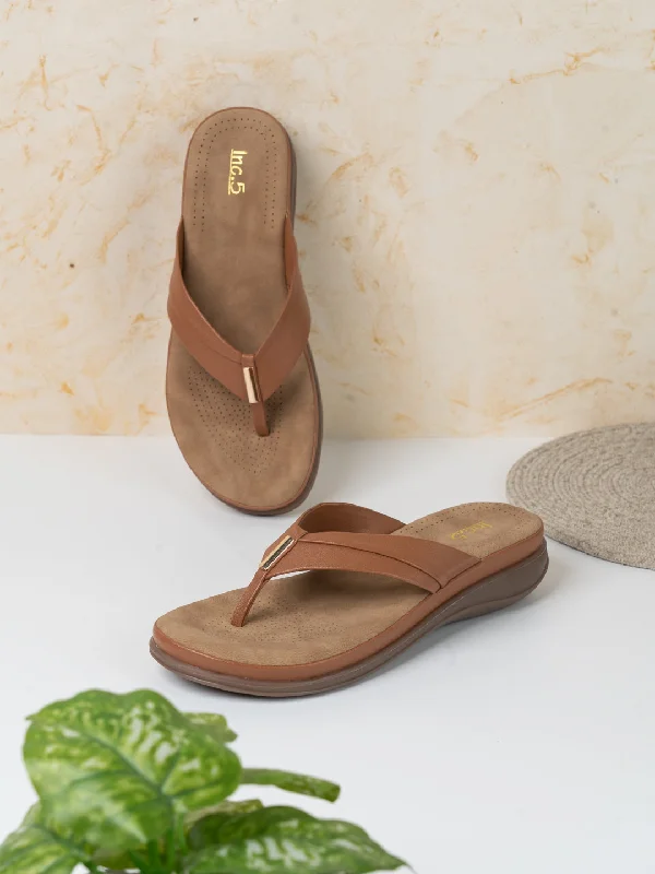 Sandals with breathable ease-Womens Tan Casual Solid Round Toe Sandals