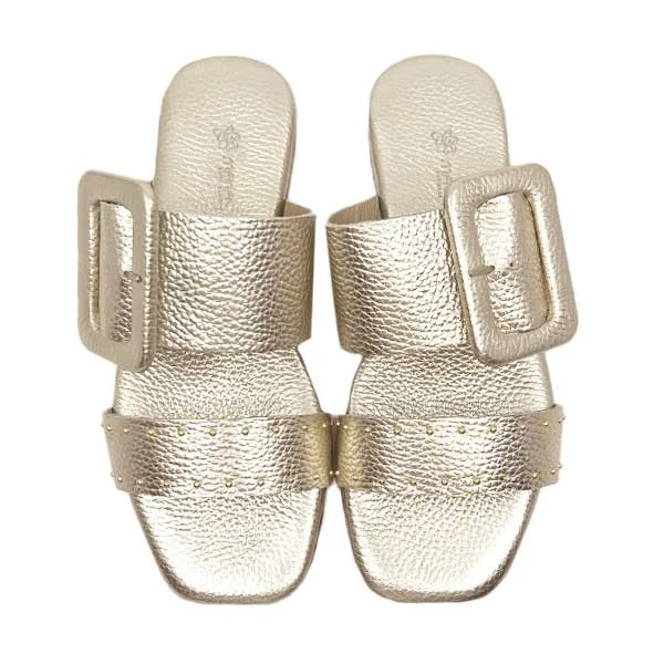 Indoor fuzzy mules-May Gold | Leather Slide