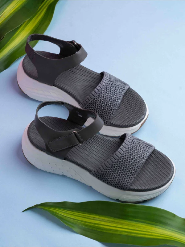 Sandals for sunny weather-Womens Grey Casual Solid Round Toe Flat Sandals