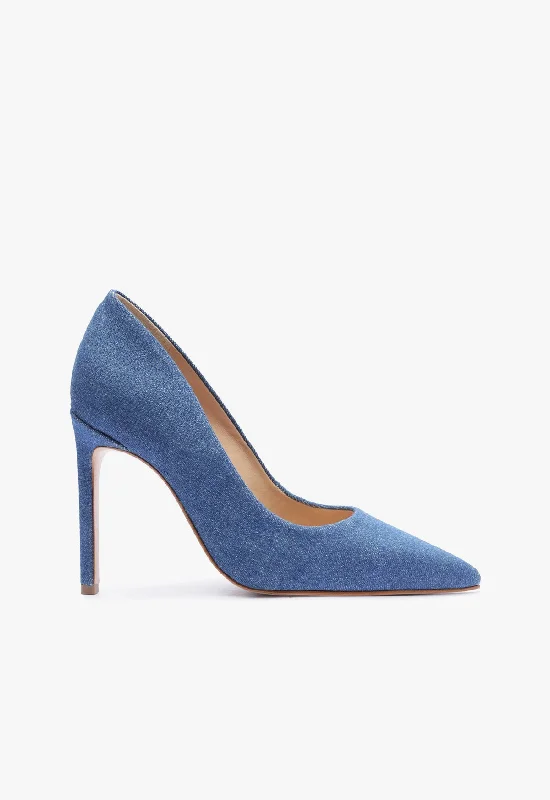 High heels cobblestone streets -Lou Denim Pump