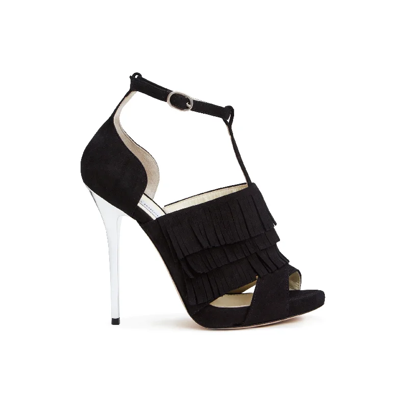 High heels collagen glow -Jackie Suede T-Strap Platform Heels in Black