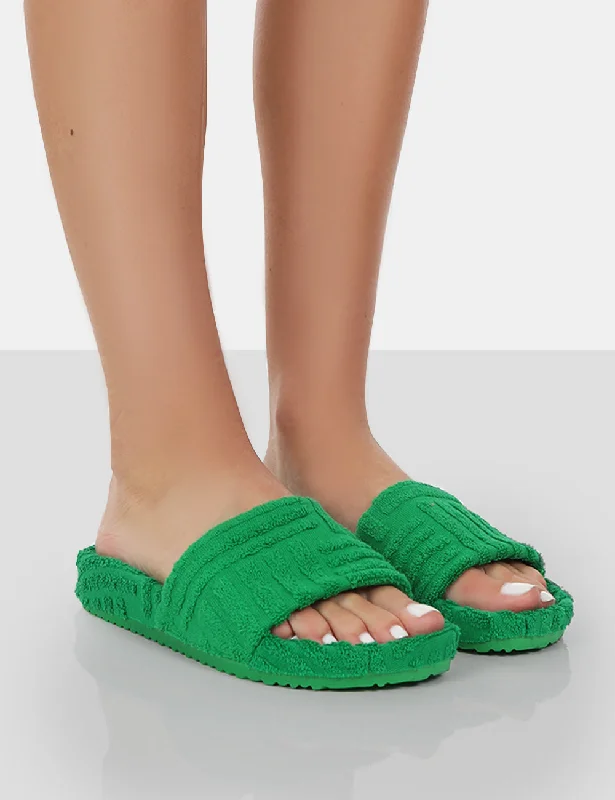 Luxury wool slippers-Juice Green Terry Towling Sliders