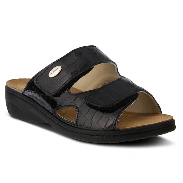 Sandals with sleek finish-Spring Step Flexus Women's Almeria Sandal - Black Patent Leather