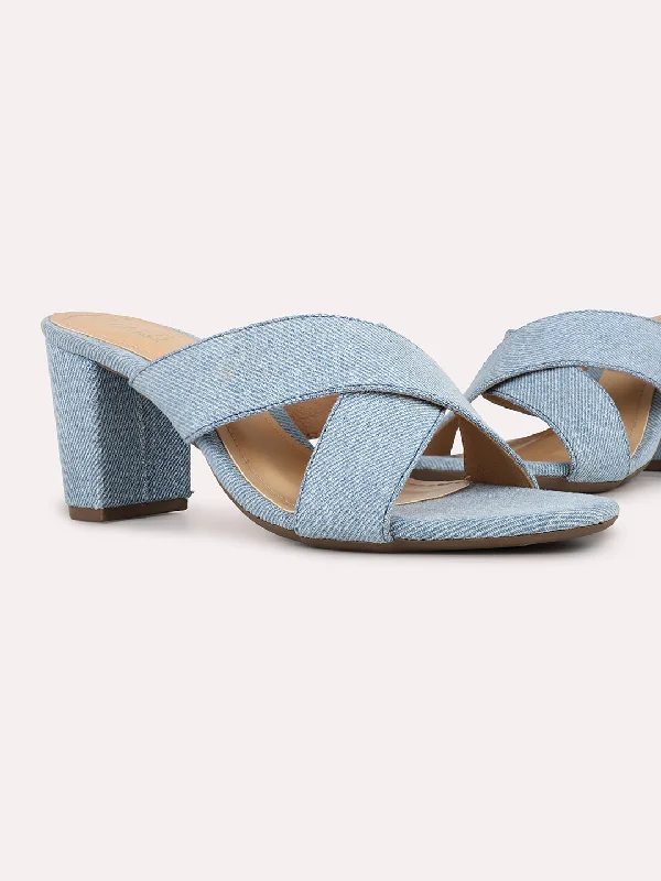 Sandals with soft breeze-Womens Blue Solid Round Toe Party Wear Block Heels Sandals